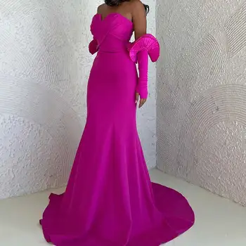 Модно Розово-червена вечерна рокля Русалка, без презрамки, Джърси на гънки, 2023 г. Секси рокля за бала с влак и отворен гръб от Саудитска Арабия