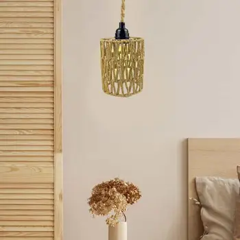 Ротанговый лампа 5,9 инча, разменени лампа в стил бохо, Окачена лампа, цилиндър, тъкани чанта за кухня, трапезария, кабинет, спалня