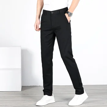 Lansboter/ Черни Пролет-лято Нови Мъжки Ежедневни панталони От памук, плътно Прилепнали Тънки панталони, Директни Мъжки Модни