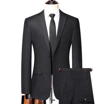 Високо качество (сако + панталон Мъжки Елегантен бизнес Прост модерен случайни сватбен костюм на джентълмен-wild