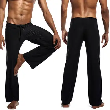 Мъжки ежедневни обикновена свободни панталони с ниска талия и завязками за йога