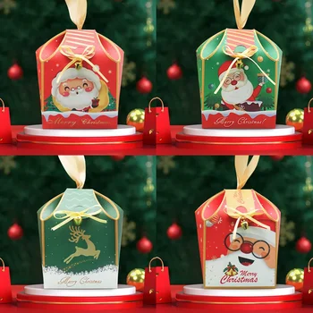 10 бр. Коледни подаръци кутии, кутия за опаковка на шоколади и бисквити, чанта, украса за Коледно парти за Дядо Коледа, подарък кутия