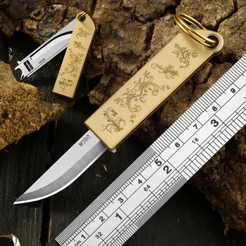 M390 Нож Сгъваем Нож За Самозащита Латунная Дръжка За Оцеляване Къмпинг Ключодържател Авариен Джобен Нож Преносим Мини Сгъваем Нож