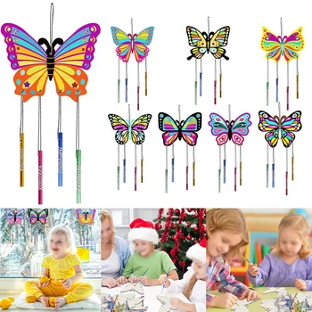 Цветна пеперуда Вятър направи си САМ Комплект за направата на звънци Дължина 15 см Дължина на тръбата 7,8 см За деца декоративно-приложното изкуство за Декорация на градината