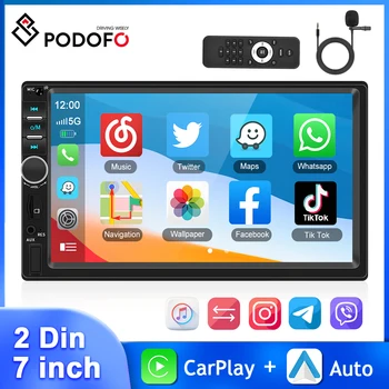 Podofo 7-инчов Авто Радио Carplay MP5 Плейър Мултимедиен плеър с Android Auto Mirror Линк Bluetooth FM/AUX/RCA 2Din Кола стерео