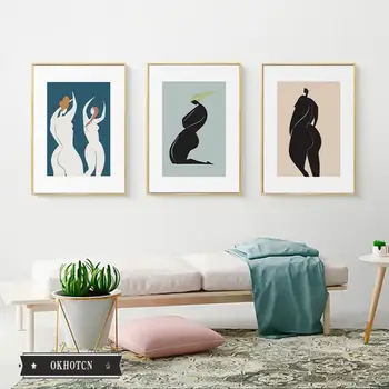 Плакат с танци гола жена, модерна, абстрактна стенни картини, платно, картини в скандинавски минимализме за декориране на дневната