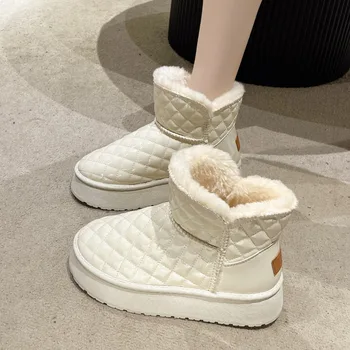 Зимни Нови дамски памучни обувки на платформа однотонного цвят, запазването на топлина ботильоны
