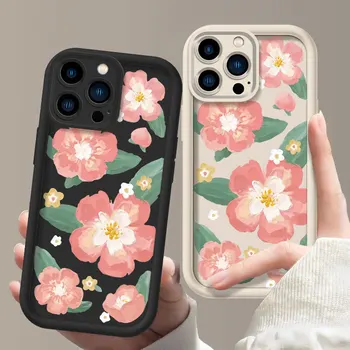 Нов калъф за телефон с розови цветя за iPhone 15 Pro Max 11 12 13 14 plus XS X XR 7 8 SE, мека противоударная защитно покритие за лещи е Кенди