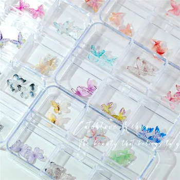 12ШТ/1 кутия Многоцветен кристал във формата на пеперуда от 3D смола за творчески декорации за нокти, аксесоари за бродерия 