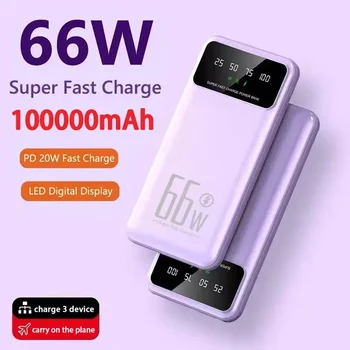 Мобилен захранване 100000 ма 66 W Преносимо външно зарядно устройство за Бързо зареждане за Huawei Samsung Iphone Powerbank