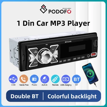 Podofo 1DIN Авто Радио на Стерео Цифрови БТ Аудио Музикален MP3 Плейър с USB, SD, AUX-IN Цветни Светлини Авто Стерео