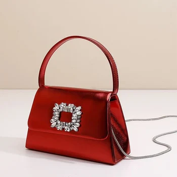 Кристални квадратни чанти за официални обеди с копчета, малки квадратни чанти с диаманти, лазерни портфейли и веригата за чанти, чанта през рамо с едно рамо
