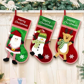 Коледни чорапи, големи висящи Чорапи, Класически украшения във формата на Дядо Коледа, Снежен човек, Северния Елен за дома