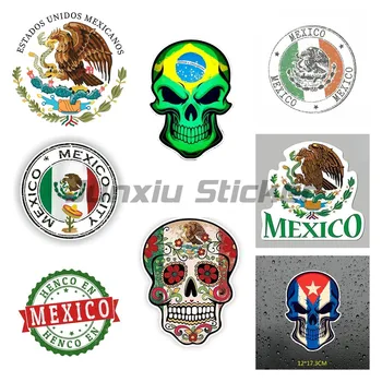 Зашеметяващ автомобилни стикери с флага на Мексико, мексиканския черепа и отличителни знаци в стил аниме 
