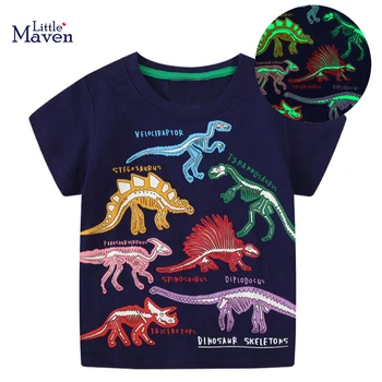 Летни тениски Little maven с светящимся динозавром за момчета на 9 години, тениски за юноши, детски тениски с нощно динозавром, тениски за деца