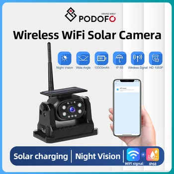 Автомобилна камера за обратно виждане Podofo, Безжична слънчевата батерия, WiFi, инфрачервена камера за нощно виждане 1080P, Магнитна резервна камера Водоустойчива