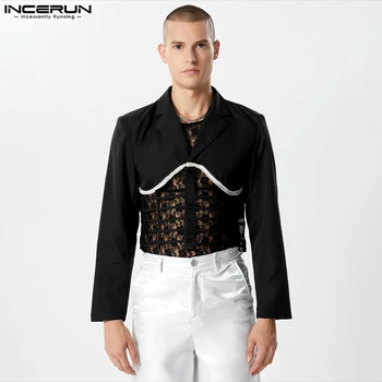 Модерен мъжки блейзър 2023 година в стил мозайка с выдалбливающимися ревери, всекидневни костюми на копчета с дълъг ръкав, градинска дрехи, скъсяване на козината Унисекс S-5XL INCERUN