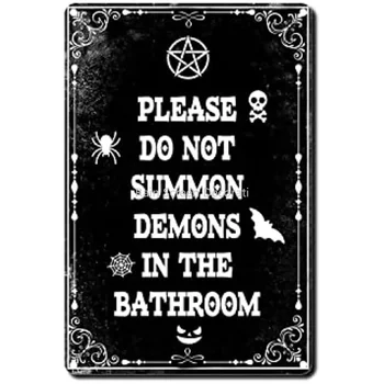 Нова лидице табела Забавна, моля, не повикване Знаци Демон в банята, Забавно Черен хумор, Готик Вещица, Интериор на банята, Забавно