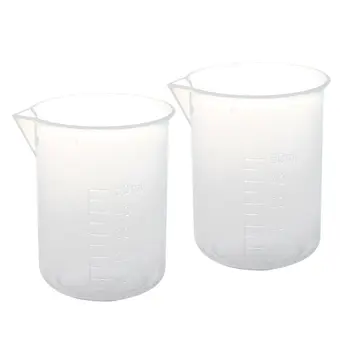 2 броя лабораторни пластмасова чаша за вода с обем 50 мл прозрачен
