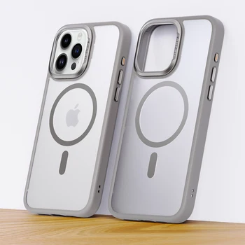 Корпус Conelz Titanium color за iphone 15 pro, метална рамка за фотоапарати, магнитен матиран защитен калъф за iphone 15 pro max, калъф