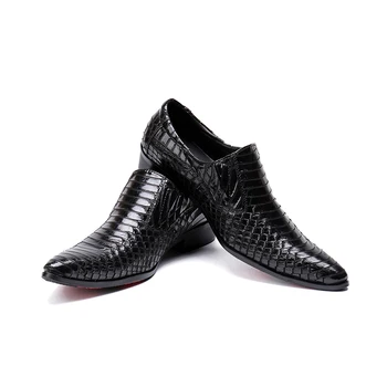 Мъжка черна офис обувки, модни мъжки модел обувки с остри пръсти, oxfords falt Paisley от естествена кожа, мъжки размери 38-46