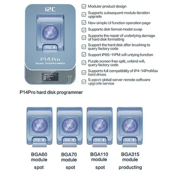 I2C P14 PRO BGA110 BGA70 PCIE NAND Програмист на Твърдия Диск DFU Onekey Лилаво Ремонт на Екрана Unbind Wifi Инструмент За iPhone 5-14 pm