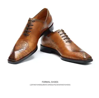 Реколта мъжки модел обувки Луксозни от естествена кожа 2023, Есенна дизайнерска мода, ретро, Сватбени обувки-oxfords ръчно изработени за мъже