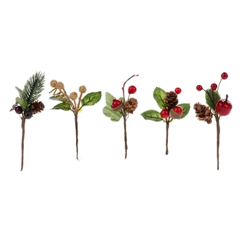 15 бр. червени коледни плодове и борови шишарки с клонки падуба за празника на цветята декор, diy от цветове