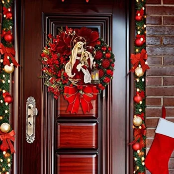 Коледен венец, лък, сезонни украшение, Коледна украса за входната врата, стени, градина, спални
