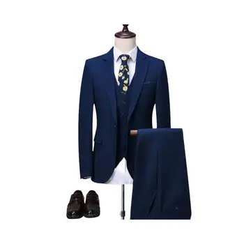 Мъжки син костюм, бизнес случайни професионален костюм от три части, корейската версия, приталенное сватбена рокля за младоженеца, кума, банкетная парти