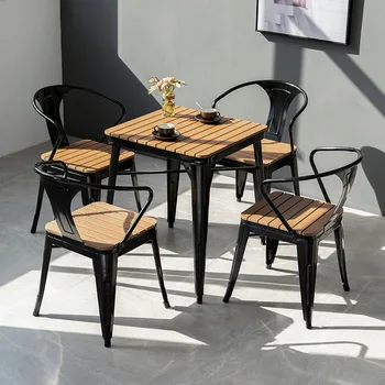 Комбинация от масата за хранене и столове на открито от ковано желязо, бар на открито, балкон, кафене, бар за почивка с чай с мляко, бар маса