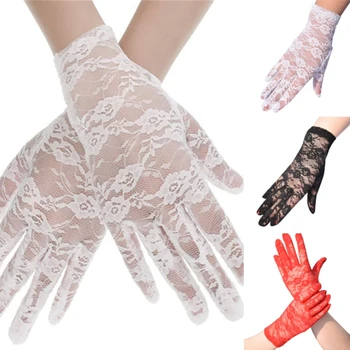 Елегантни Дамски Къси Дантелени Ръкавици, Нова Прозрачна Риболовна мрежа, е Черно-Бяла, За бала, Модни Дамски Обикновена Ръкавици, Горещи