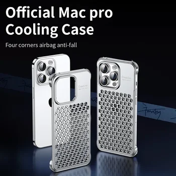 За iPhone 15 Pro Max 14 Plus, метален корпус от алуминиева сплав, изключително тънък, почтителен топлина, четырехугольный защитен калъф от възглавница