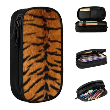 Пеналы с изкуствен принтом сибирски тигър, забавна текстура на кожата на животното, bag-държач за химикалки, голям капацитет, ученически подаръци за студенти, пеналы за моливи