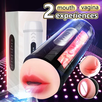 Автоматична мъжки чаша-мастурбатор за фелацио техника, вибратор с изкуствен вагината, нагревающий глас, мъжки Симулатор за уголемяване на пениса, възрастни Мастурбирующие секс-играчки