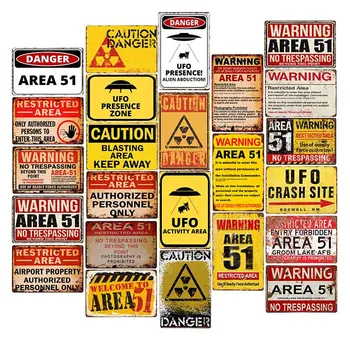 Зона 51 Предупреждение За опасност, да изземат Предупредителен знак Работилница Заводска машина в гаража, Предупреждение за прикреплении Старата Ръждясала метална тенекиен означения