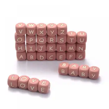 100шт силиконови перли с букви от английската азбука, 12 мм, хранителни силиконови дъвчащи мъниста за веригата-залъгалка за никнене на млечни зъби със собствените си ръце