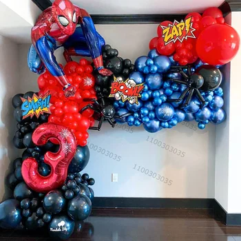 127шт 3D спайдърмен Балони балони Комплект Гирлянди Червен Син Латексный балон За момчетата на рожден Ден Украса за парти в чест на рождения Ден на Globos Toy