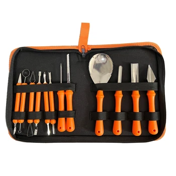 Набор от инструменти Carving Pro от 12 теми, тежкотоварни комплект за рязане на тиква оранжев цвят, включващ ножове, лъжичка и различни инструменти за скулптура