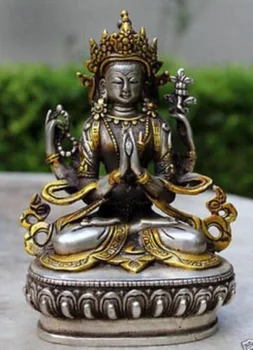 Рядка Антика тибетски будист сребърна статуя на Буда Бодхисатва Клан-ин Drolma