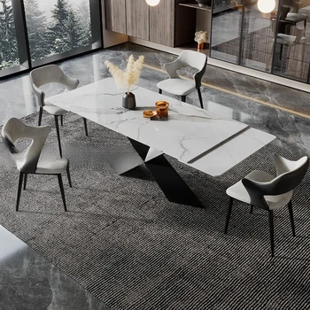 Прибиращ правоъгълен разтегателен, маса за хранене, Модерен домакински дизайнерска маса от плочки за ресторант Компактни мебели