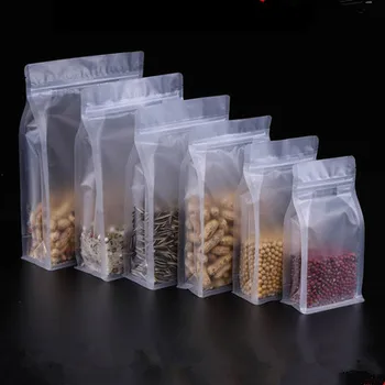 100шт 3D стенд-бай Матиран найлонова торбичка с цип, Матиран Прозрачен пакет за кафе, закуски, бисквити, ориз, Пластмасов подарък пакет