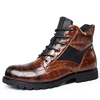 Мъжки обувки есен-зима квадратен ток, Модерен дизайн за почивка, Мъжки обувки, Модел кожени обувки, мъжки