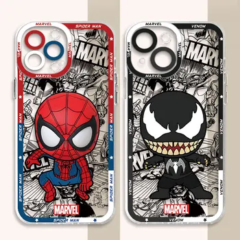 Калъф за Телефон Marvel Spider Man Venom за Apple iPhone 13 Pro Max 7 6s SE X XS 15 Плюс 8 12 Mini XR 14 Pro 11 Силиконов Калъф Прозрачен