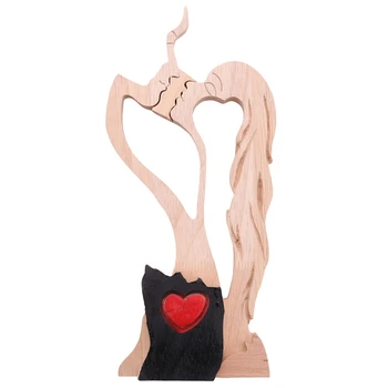 Декорации от дърво Eternal Love, настолна скулптура във формата на дървена сърцето, Статуята на целующейся отношение, украса от любовта на изкуството за декориране на дома