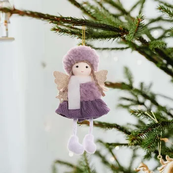 Коледна Лилаво плюшен шапка, Висулка във формата на кукла-ангел 2023, за Украса на Коледната Елха, Коледно парти Декор, Висящи украшения, Подаръци