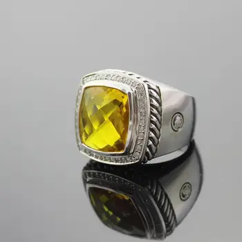 Бижута от чисто сребро с 15 мм, пръстен с цитрином, Дизайнерски марка, бижута със скъпоценни камъни, сребро 925 проба, Аметист, Черен оникс, женски пръстен