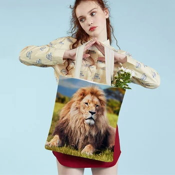 Африкански Силен Лъв Женствена чанта за пазаруване Модни Дамски чанта с двоен принтом диви животни за еднократна употреба на Ежедневни Дамски холщовая чанта-тоут през рамо