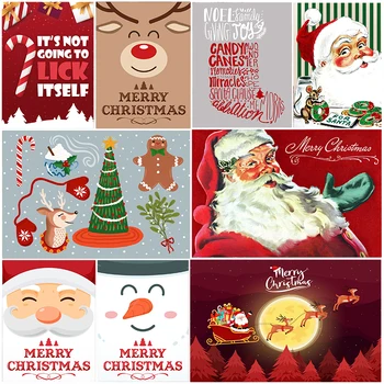 Коледни плакати Дядо Коледа Лосове Снежен човек Карикатура Коледни щампи Платно Живопис Монтиране на изкуство и Картини за хола Начало декор