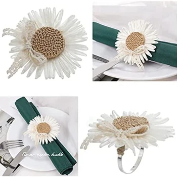 Титуляр пръстени за салфетки с цветя, ръчно изработени - Комплект пръстени за салфетки с цветя от 8 парчета, обтегач за кърпички за ежедневна украса на масата за хранене